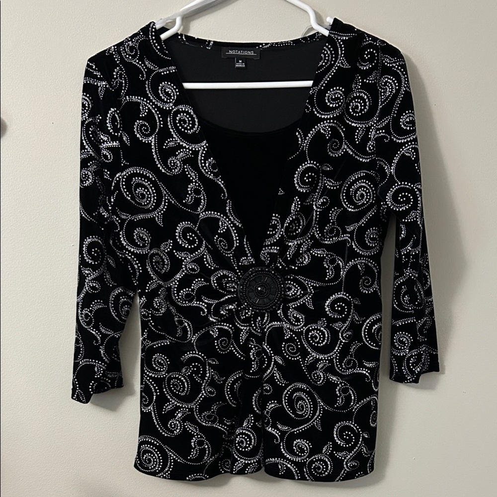 Notations Black and Silver Top with Bling